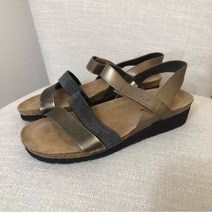 Naot Krista Black Pewter Strappy Cork Footbed Sandals